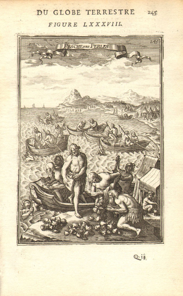 PEARL DIVING. 'Pesche des Perles. Hunting for oysters from boats. MALLET 1683