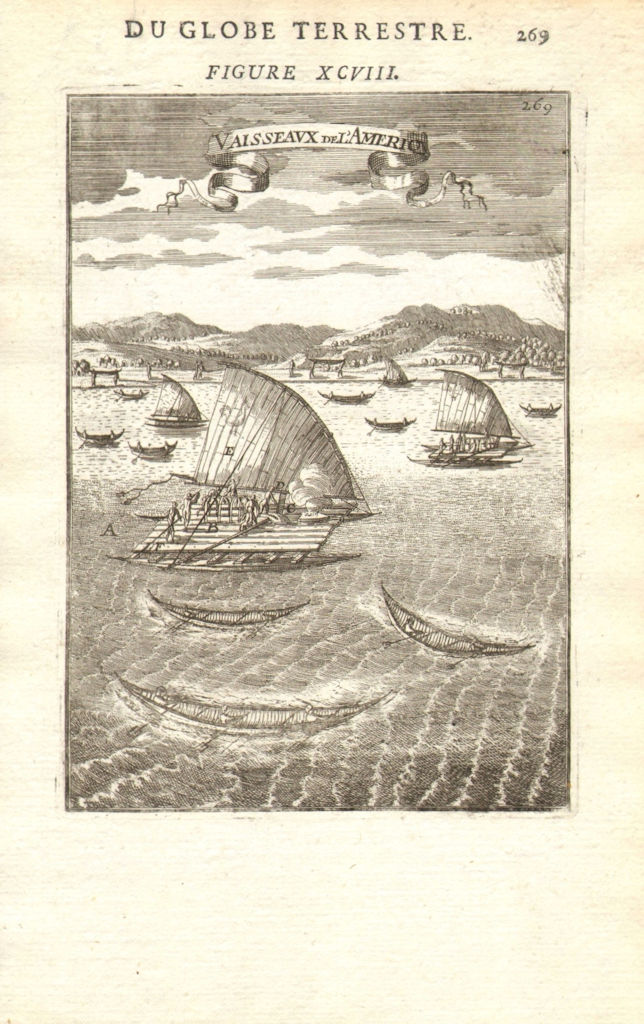 SOUTH AMERICA. 'Vaisseaux de l'Ameriq'. Pre-columbian sailing rafts. MALLET 1683