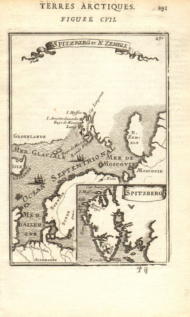 ARCTIC OCEAN. Spitsbergen Novaya Zemlya Svalbard. Scandinavia. MALLET 1683 map