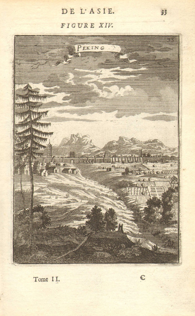 PEKING BEIJING. City view showing fortified walls. Pagoda. China. MALLET 1683