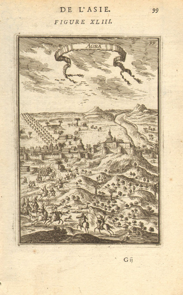 AGRA. View of the city. Soldiers Fortifications. Decorative. India. MALLET 1683