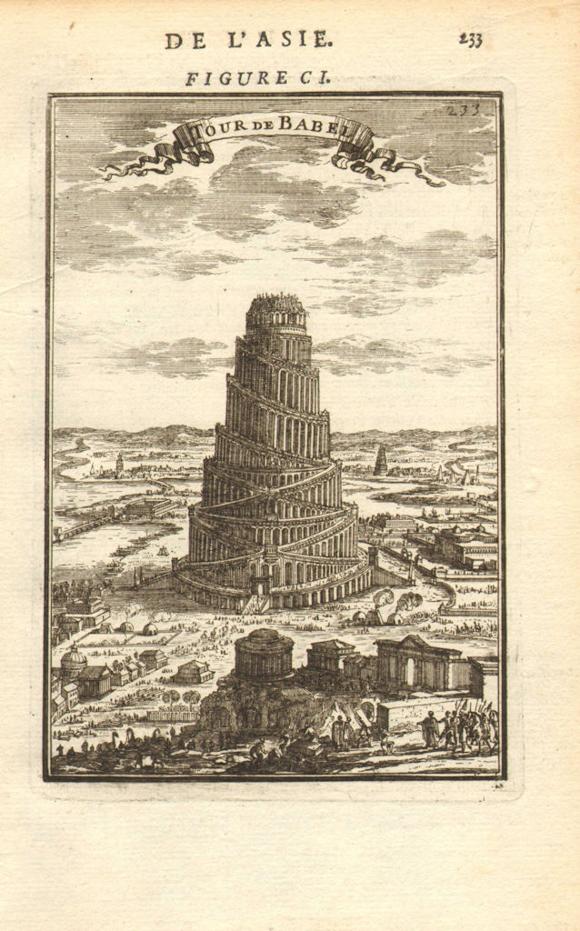 TOWER OF BABEL. 'Tour de Babel'. Mesopotamia. Babylon. MALLET 1683 old print