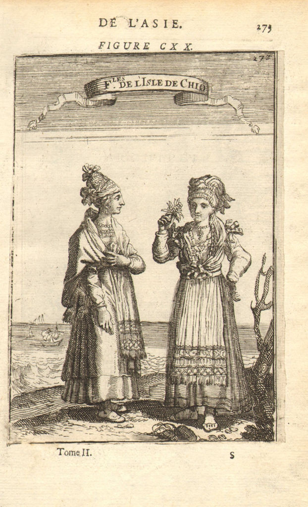 AEGEAN ISLANDS. 'Filles de l'Isle de Chio'. Women of Chios. MALLET 1683 map