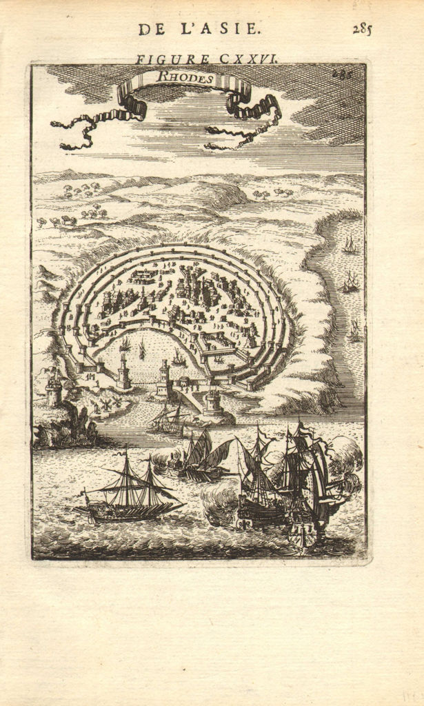 Associate Product DODECANESE. The Citadel of Rhodes. Ships. Greece. Aegean. MALLET 1683 print