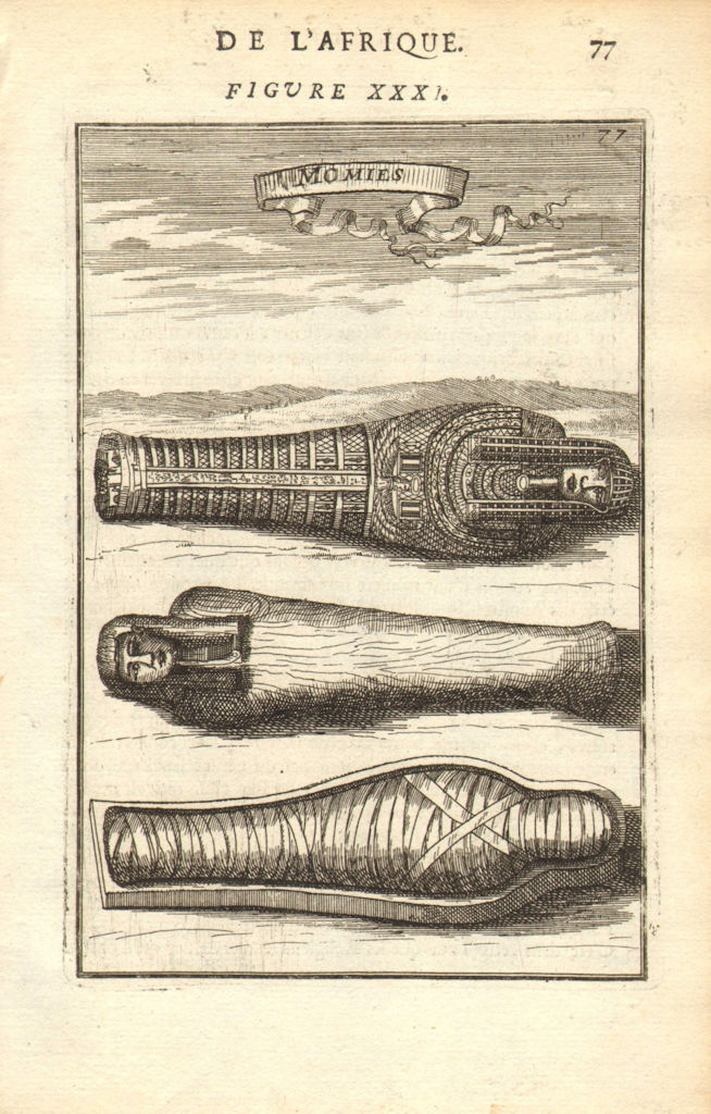ANCIENT EGYPT. Mummies in sarcophagi. 'Momies '. Mummy Sarcophagus. MALLET 1683