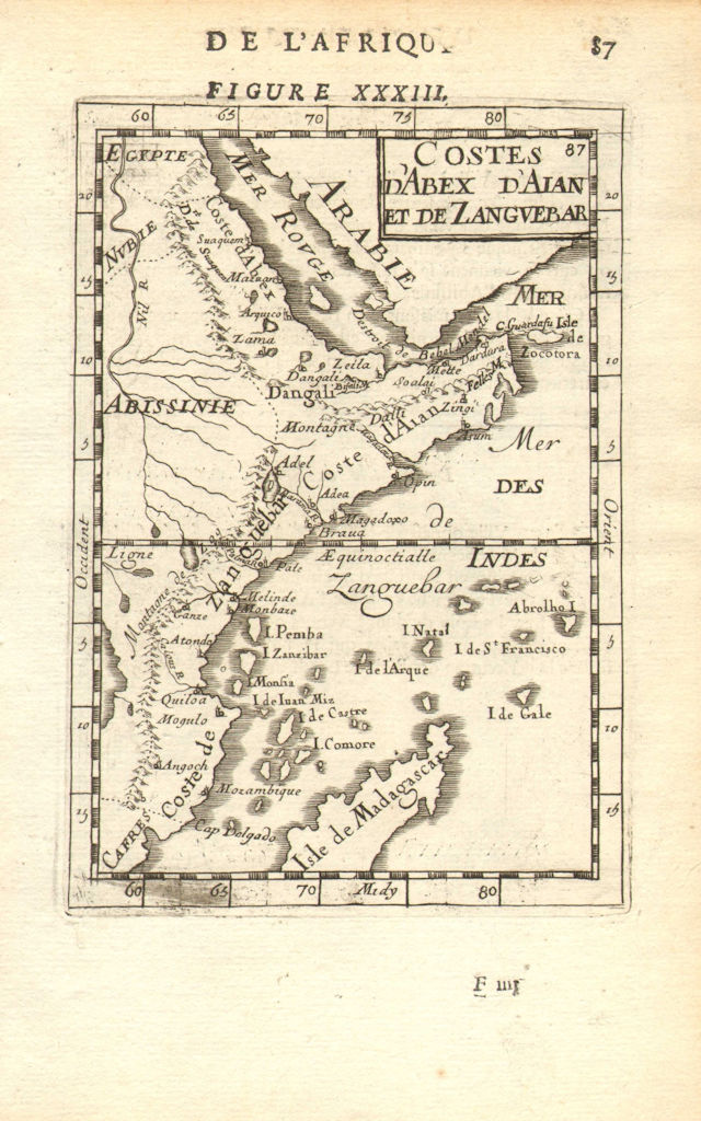 EAST AFRICA. Kenya Tanzania Seychelles Zanzibar Madagascar Sudan 1683 old map