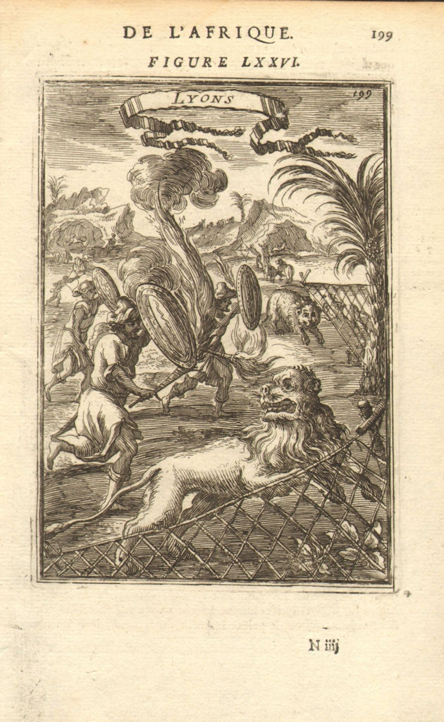 Associate Product LIONS. Catching Lions net using fire shields. Africa. 'Lyons. MALLET 1683