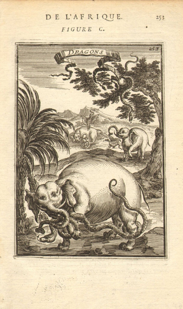 UGANDA/EAST AFRICA. 'Dragons', in the Mountains of the Moon. MALLET 1683 print