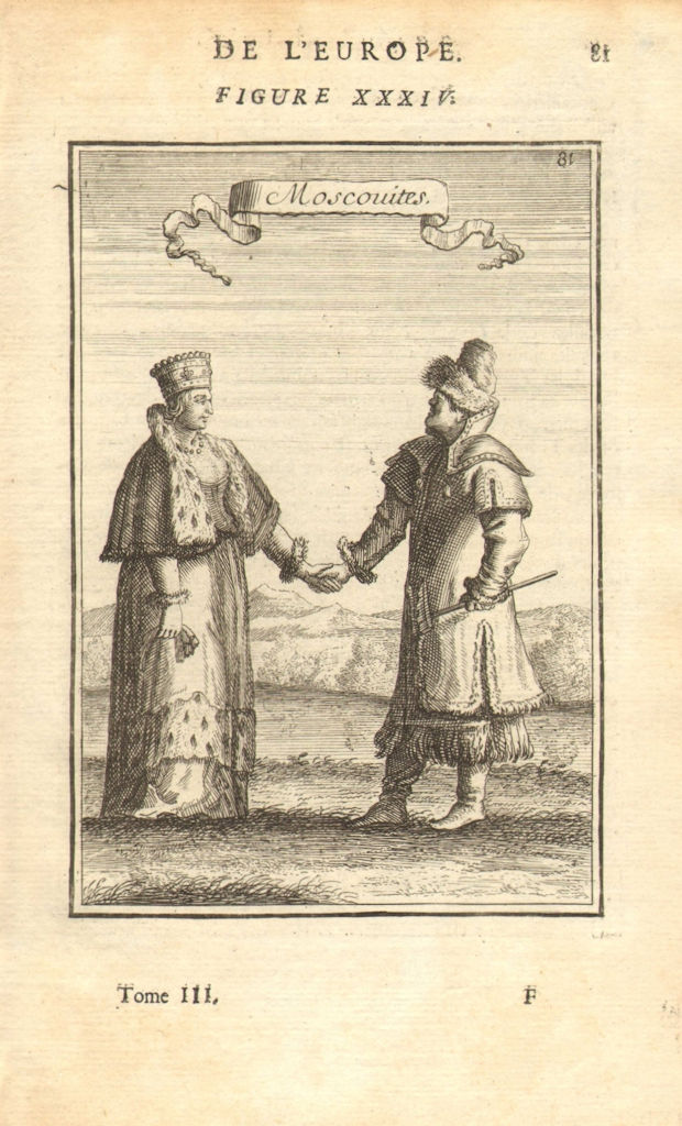 Associate Product MOSCOW МОСКВА. Man and woman in 17C dress. Moscovites. Russia. MALLET 1683
