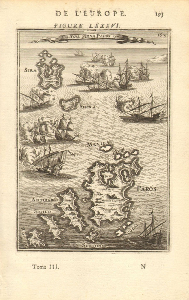 CYCLADES Sira (Syros/Siros) Paros Antiparos Greek islands Aegean MALLET 1683 map