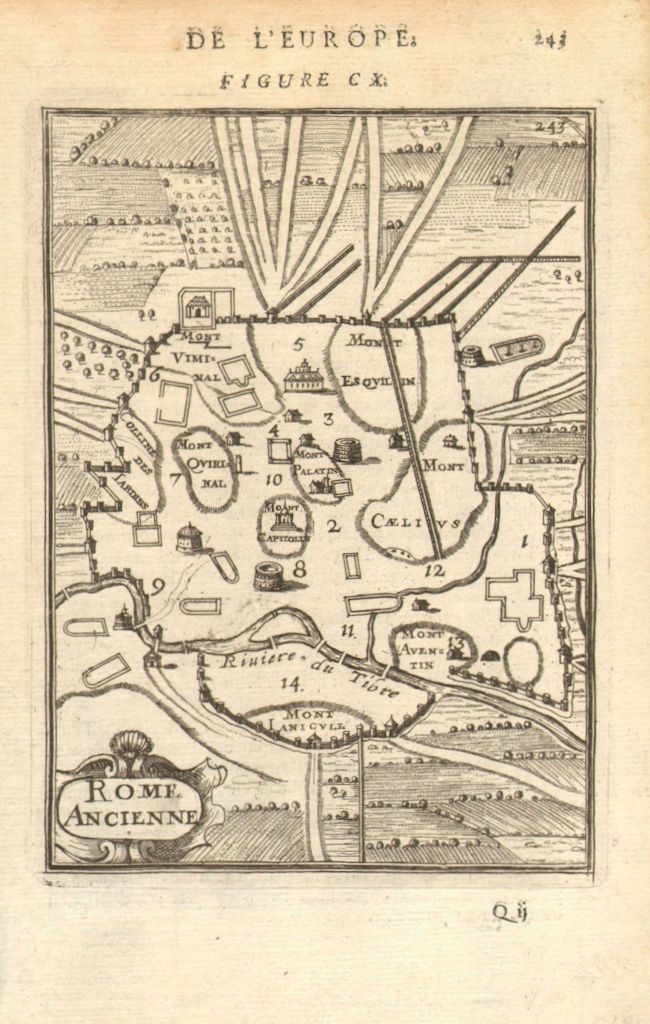 ANCIENT ROME. City plan showing seven hills. 'Rome Ancienne'. MALLET 1683 map
