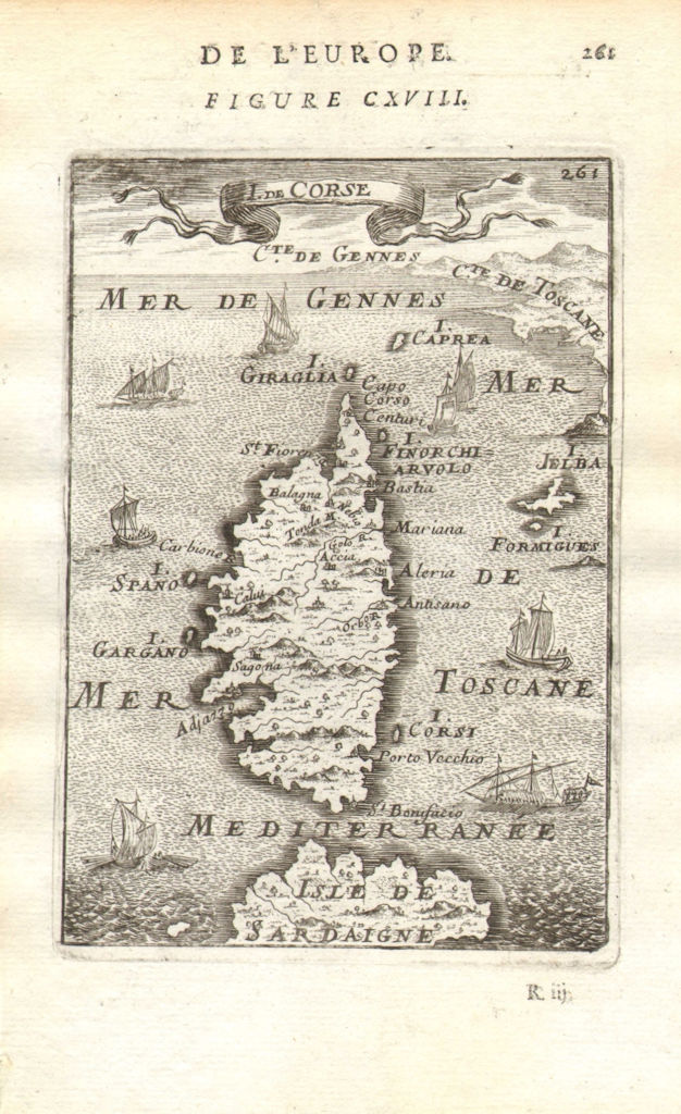 CORSICA. 'Isle de Corse'. Elba. Decorative. France. MALLET 1683 old map