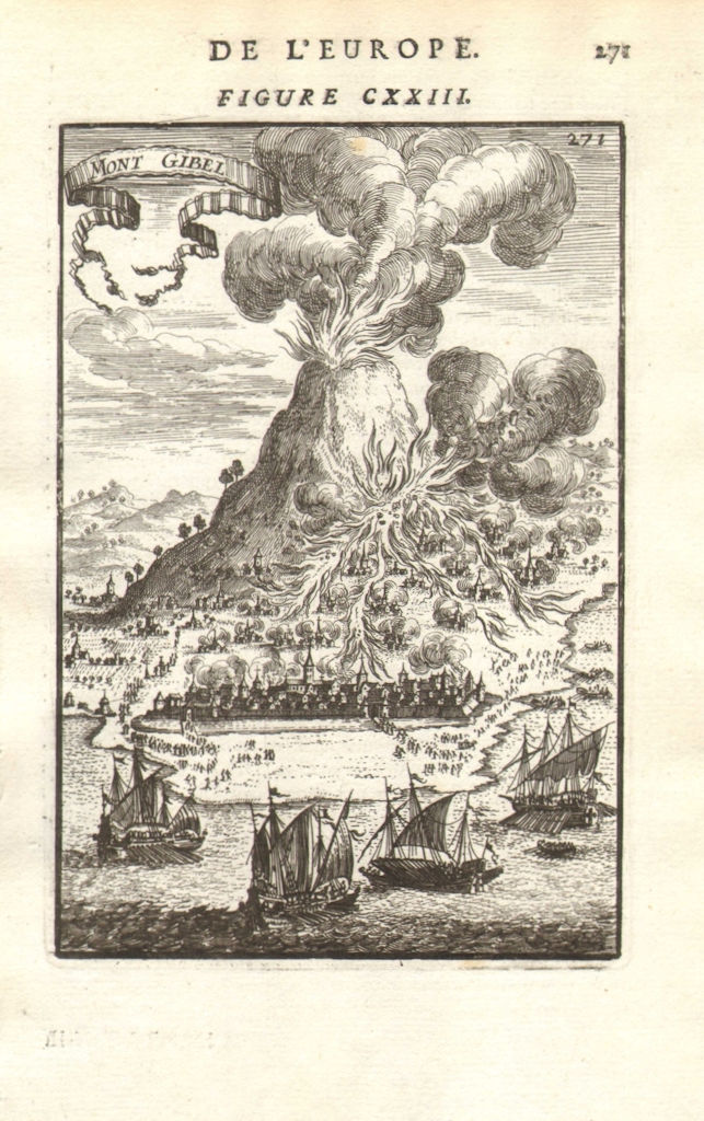 SICILY. 'Mont Gibel' (Mount Etna) & Catania showing 1669 eruption. MALLET 1683