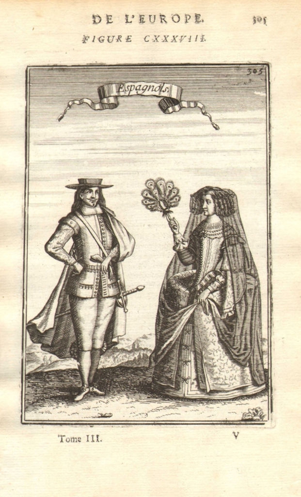 SPAIN COSTUME. Spanish man & woman in 17C dress. 'Espagnols. MALLET 1683 print
