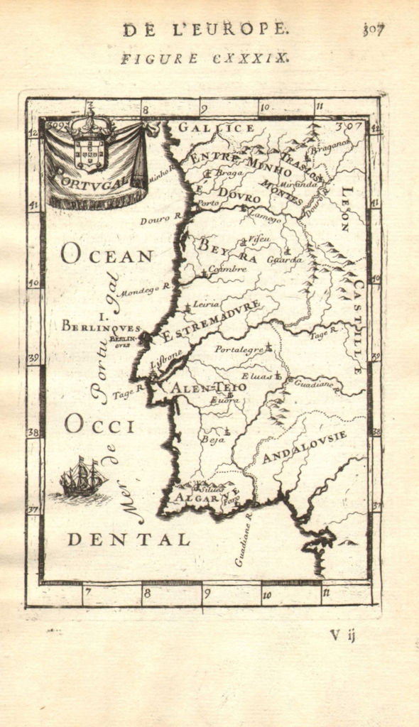 Associate Product PORTUGAL showing provinces towns rivers. Lisbon Porto Algarve. MALLET 1683 map