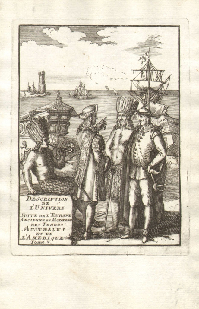 MALLET TITLE PAGE VOLUME 5. Europeans with native Americans 1683 old print