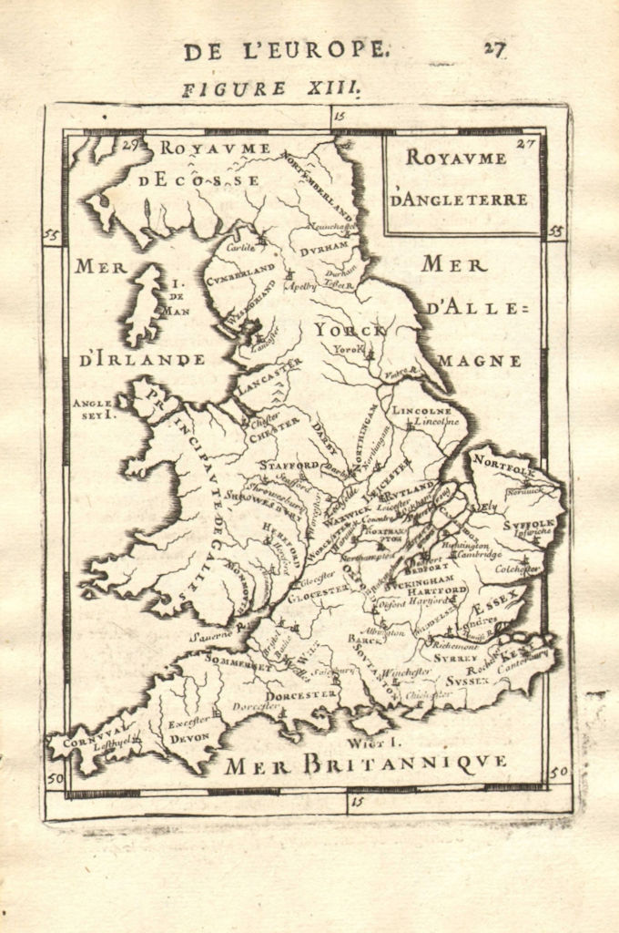 Associate Product ENGLAND counties towns rivers. 'Royaume d'Angleterre'. MALLET 1683 old map