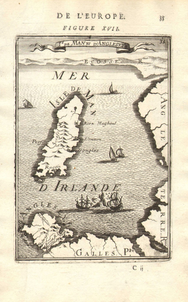 Associate Product ISLE OF MAN & ANGLESEY. Irish sea. 'Is de Man et d'Anglesey'. MALLET 1683 map