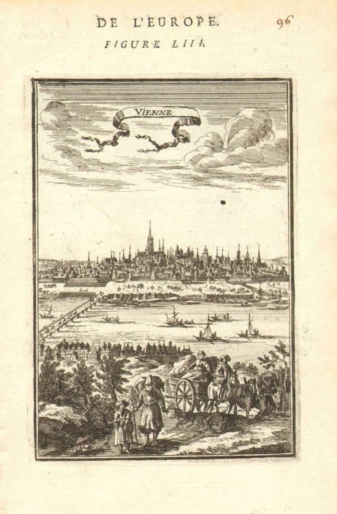 VIENNA WIEN. Decorative view of the city. Figures. Boats. 'Vienne'. MALLET 1683