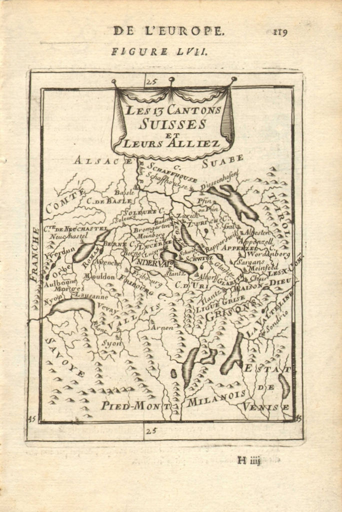 SWITZERLAND SCHWEIZ. 'Les 13 Cantons Suisses et leurs alliez'. MALLET 1683 map