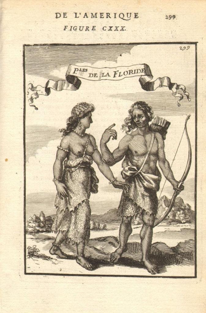 Associate Product FLORIDA. Native American man & woman. Bow & arrows. MALLET 1683 old print