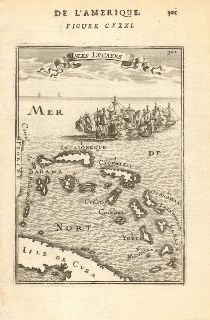 BAHAMAS. 'Isles Lucayes'. Abacoa Lucaioneque Curateo Ciguateo. MALLET 1683 map