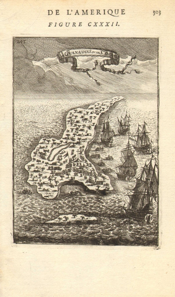 BAHAMAS. 'Guanahani' (San Salvador) found by Columbus 1492. MALLET 1683 map