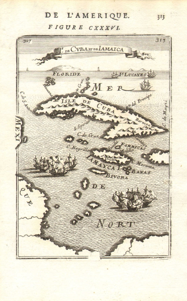 WEST INDIES. Cuba Jamaica Cayman Islands. Florida on horizon. MALLET 1683 map