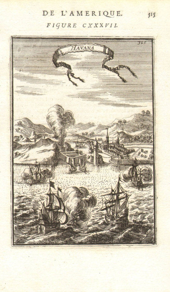 Associate Product CUBA. City of Havana shown under attack by galleons. Decorative. MALLET 1683