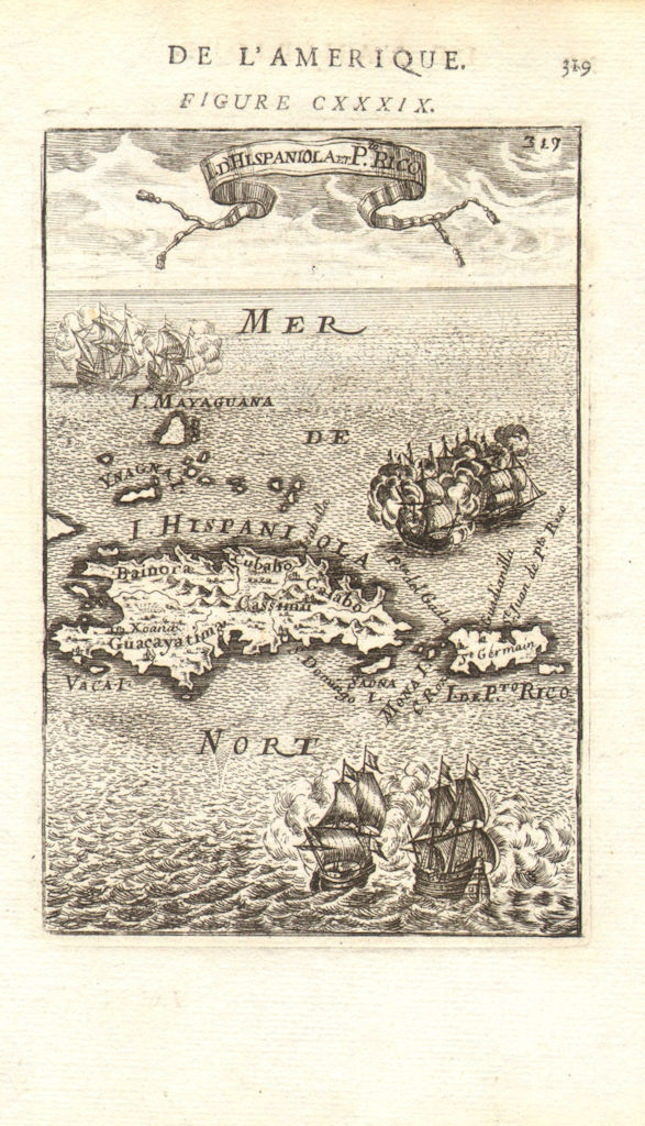WEST INDIES. Hispaniola & Puerto Rico. Naval battles. Caribbean. MALLET 1683 map