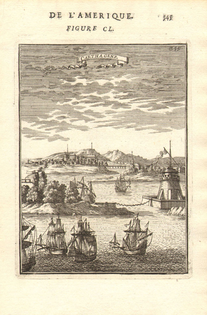 Associate Product CARTAGENA. Decorative view of the city & port. Galleons. Colombia. MALLET 1683