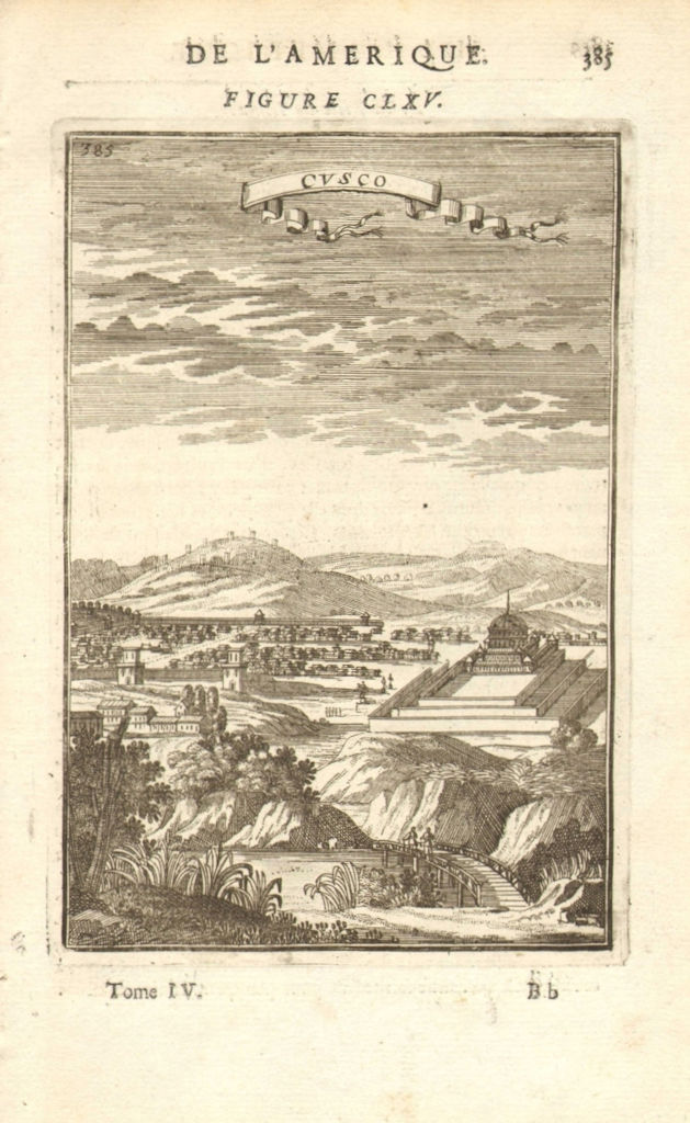 CUSCO. Decorative view of the city of Cuzco, Peru. MALLET 1683 old print