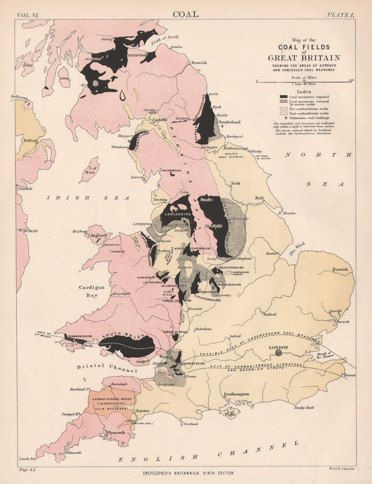 Associate Product GREAT BRITAIN COALFIELDS. showing exposed & concealed coal measures 1898 map