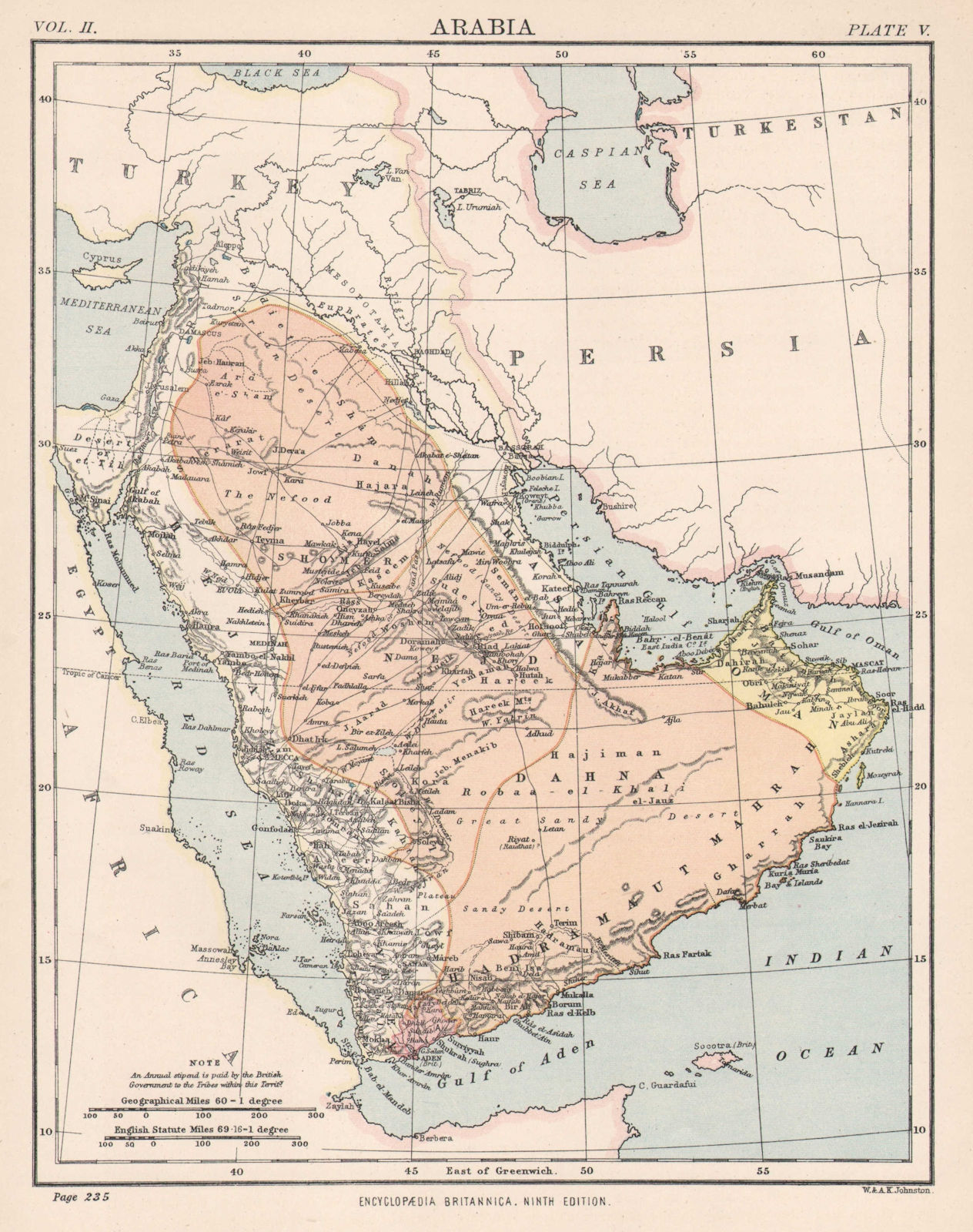 ARABIA. Saudi Arabia Oman Aden Yemen UAE Mecca Medina 1898 old antique map