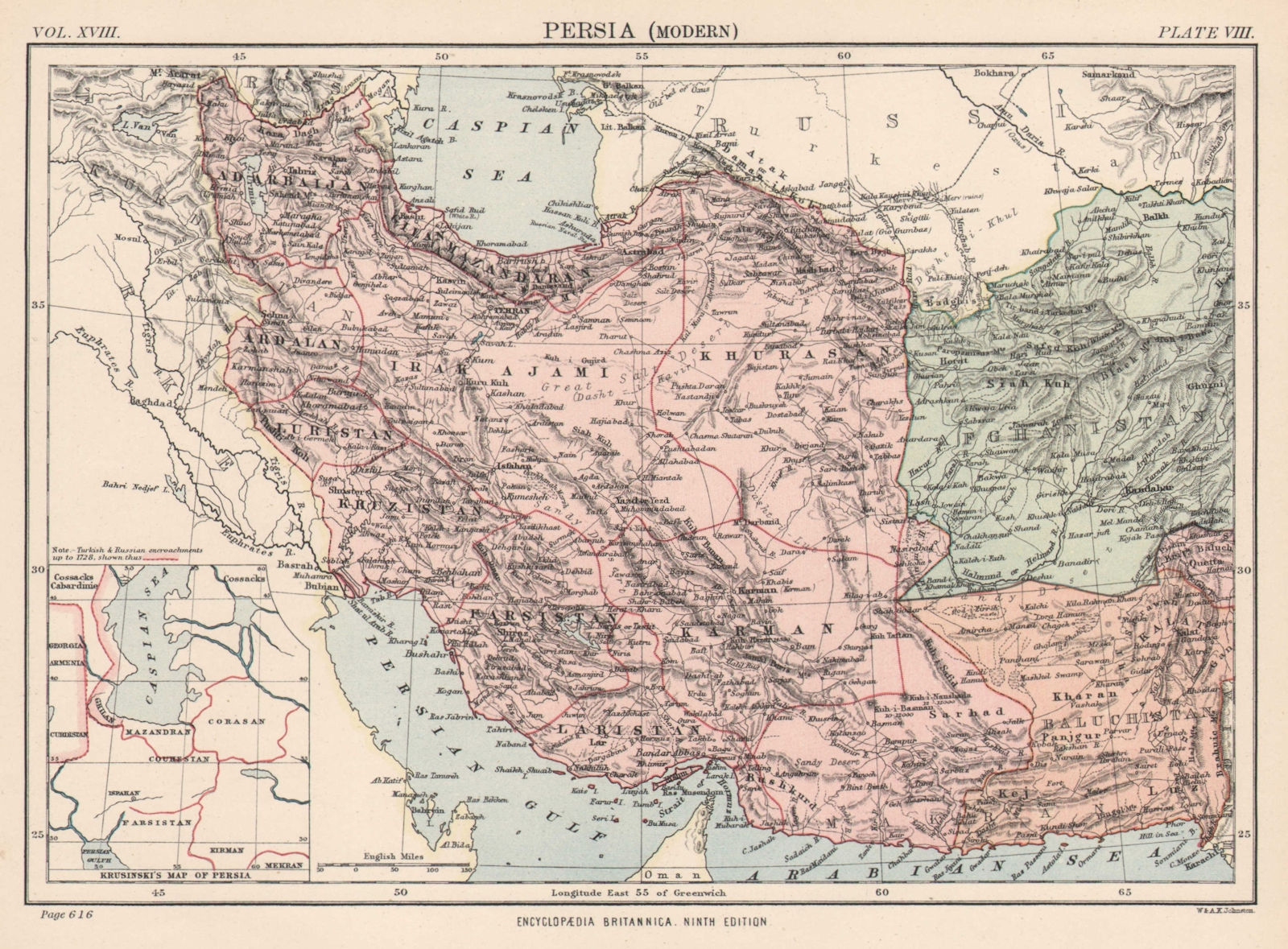 Associate Product PERSIA (IRAN). showing provinces. Tehran. Inset Krusinski's map 1898 old