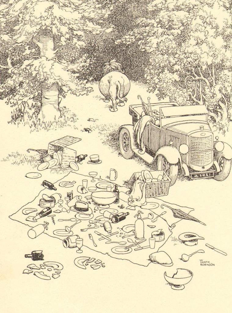 Associate Product HEATH ROBINSON. Just a Picnic at Whipsnade. Lion eats visitors 1935 old print