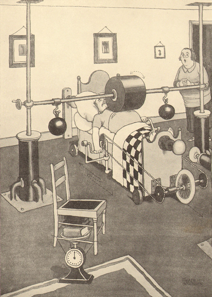 HEATH ROBINSON. The new Banting bed for reducing the figure 1935 old print