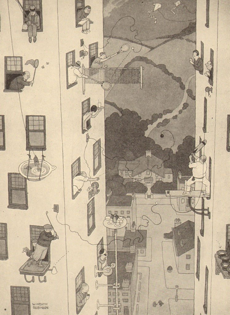 HEATH ROBINSON. Flat Life. How sport is possible on a Saturday afternoon 1935