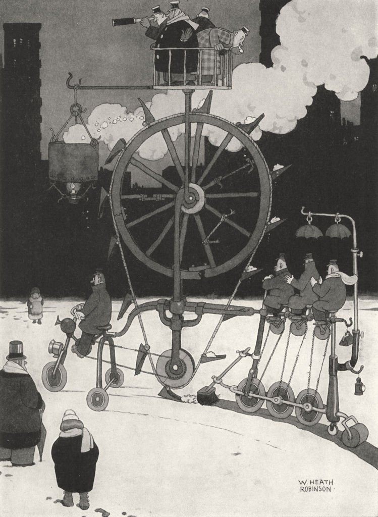 HEATH ROBINSON. Snow-plough for cleaning a footpath after a heavy fall 1935