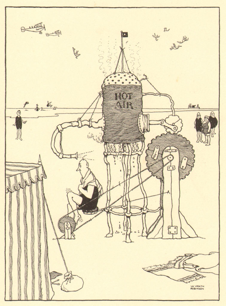 HEATH ROBINSON. New machine on Margate sands to dry hair after bathing 1935