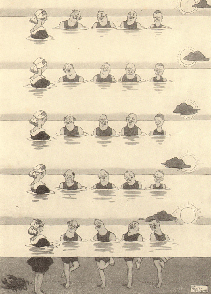 HEATH ROBINSON. The passing cloud. Bathing at the seaside 1935 old print