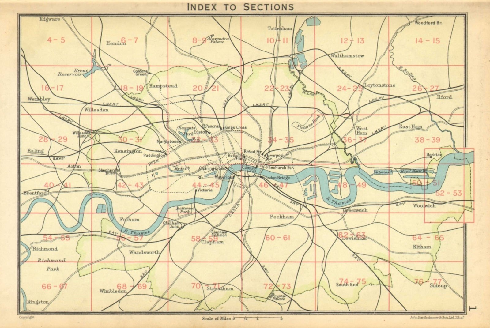 Associate Product LONDON. Index map of London. Railways. BARTHOLOMEW 1925 old vintage chart