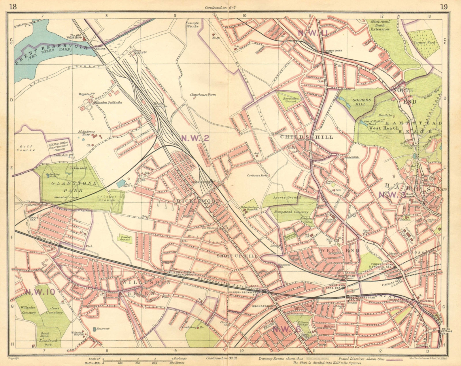 Associate Product LONDON NW. Cricklewood Willesden Green West Hampstead Brondesbury 1925 old map