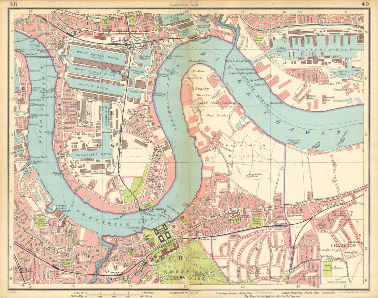 LONDON E.Isle of Dogs Blackwall Greenwich Surrey Docks Deptford 1925 old map