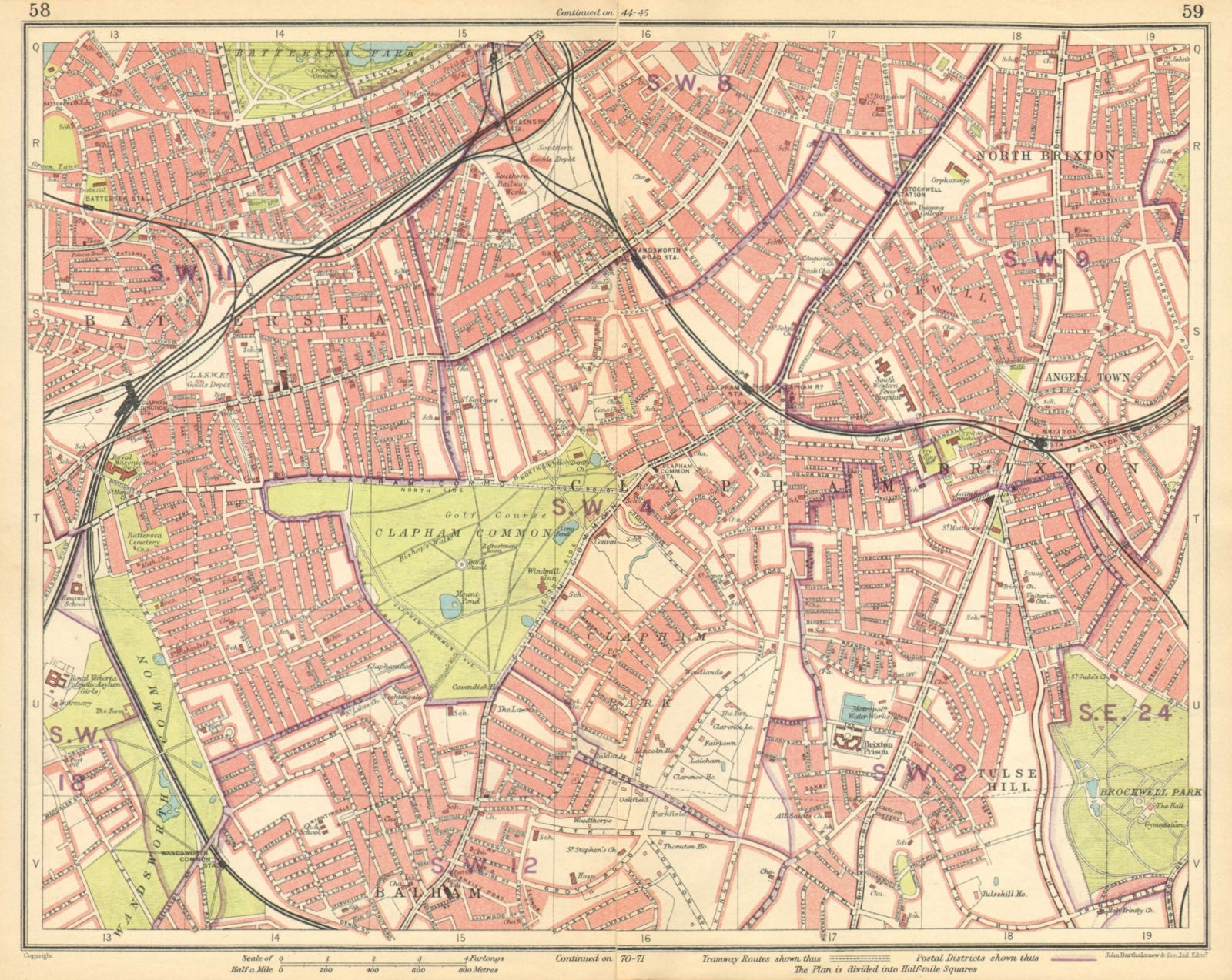 LONDON S.Battersea Clapham Stockwell Brixton Lambeth Balham TulseHill 1925 map