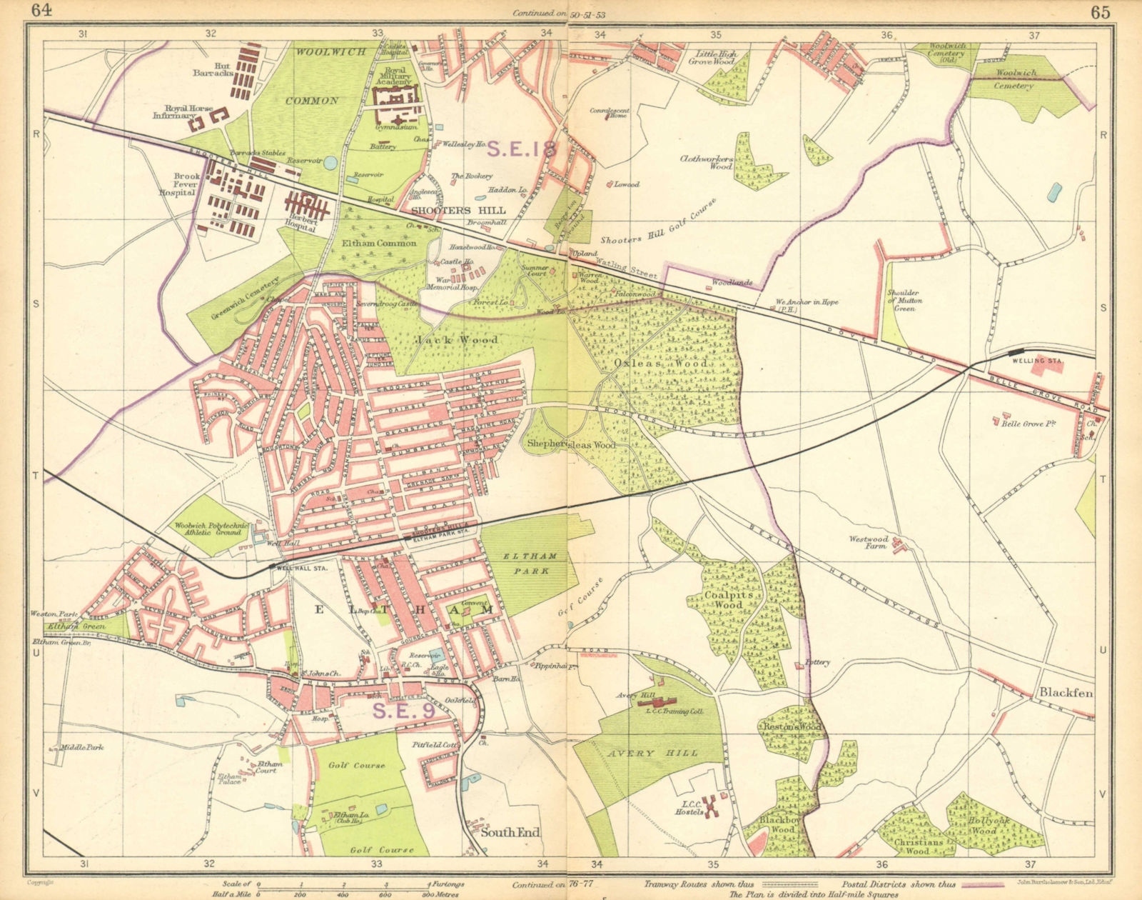 LONDON SE. Eltham Shooters Hill South End Welling Blackfen Avery Hill 1925 map