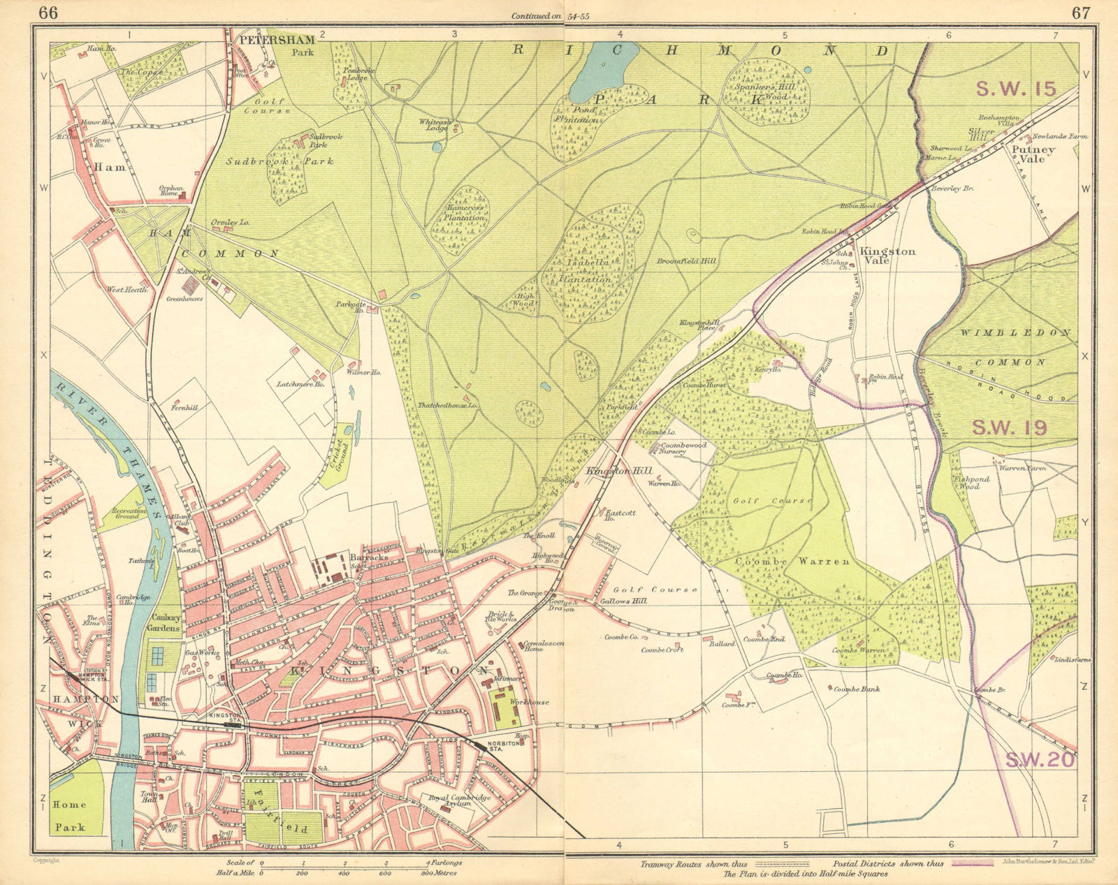 Associate Product LONDON SW. Richmond Wimbledon Putney Twickenham Kingston-upon-Thames 1925 map