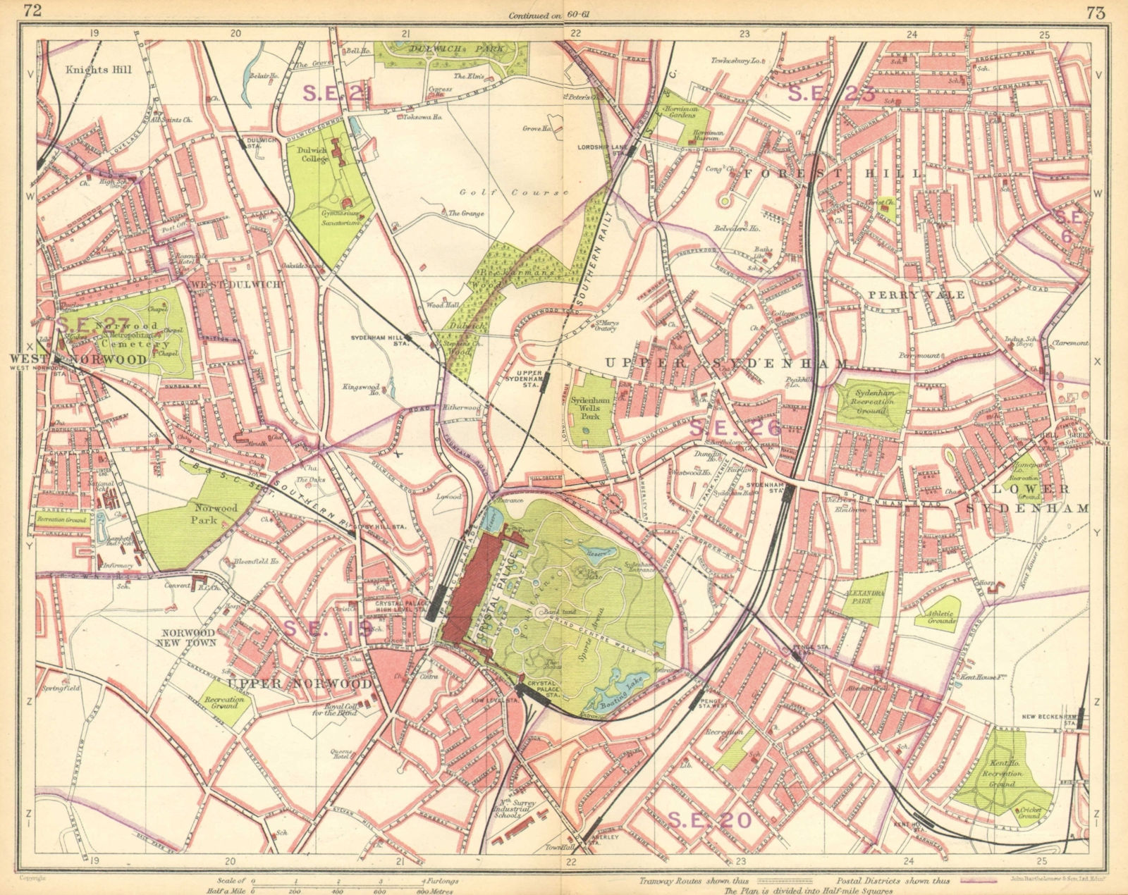 Associate Product LONDON S. Norwood Sydenham Dulwich Forest Hill Penge Perryvale 1925 old map