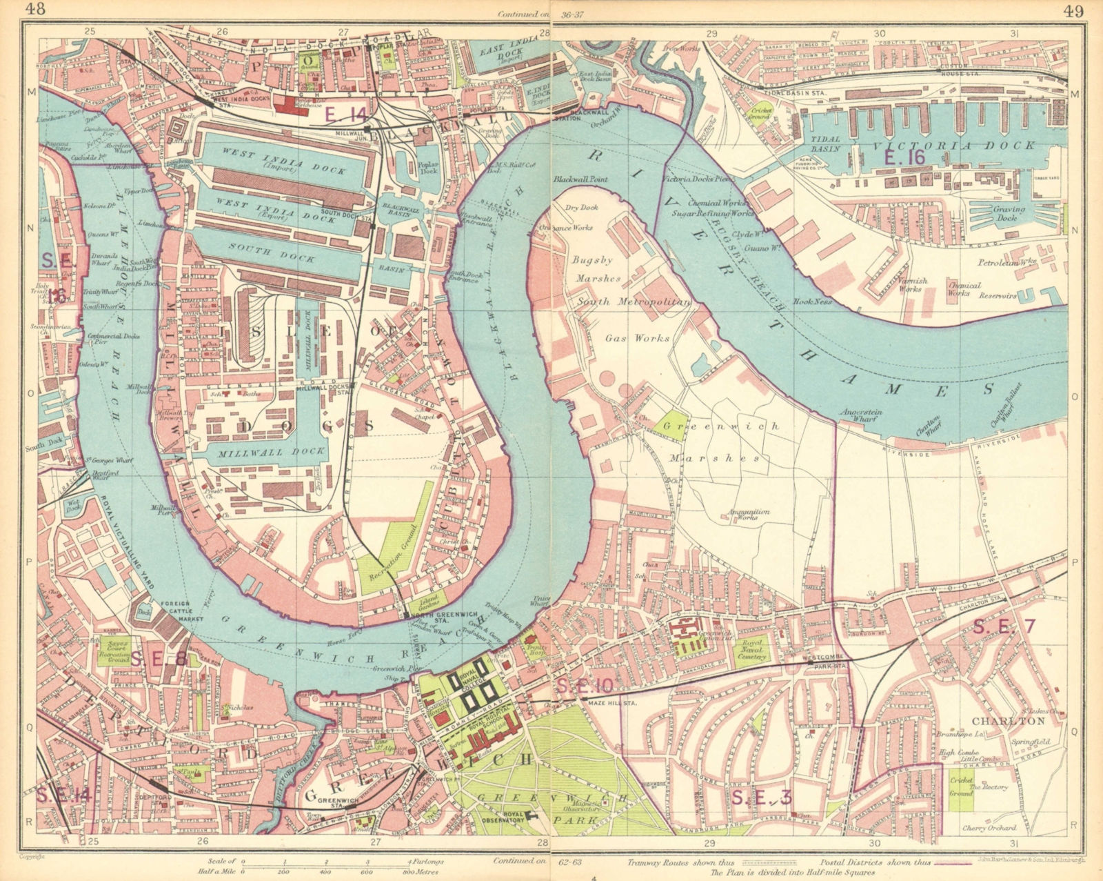 LONDON E.Isle of Dogs Blackwall Greenwich Poplar Surrey Docks 1930 old map