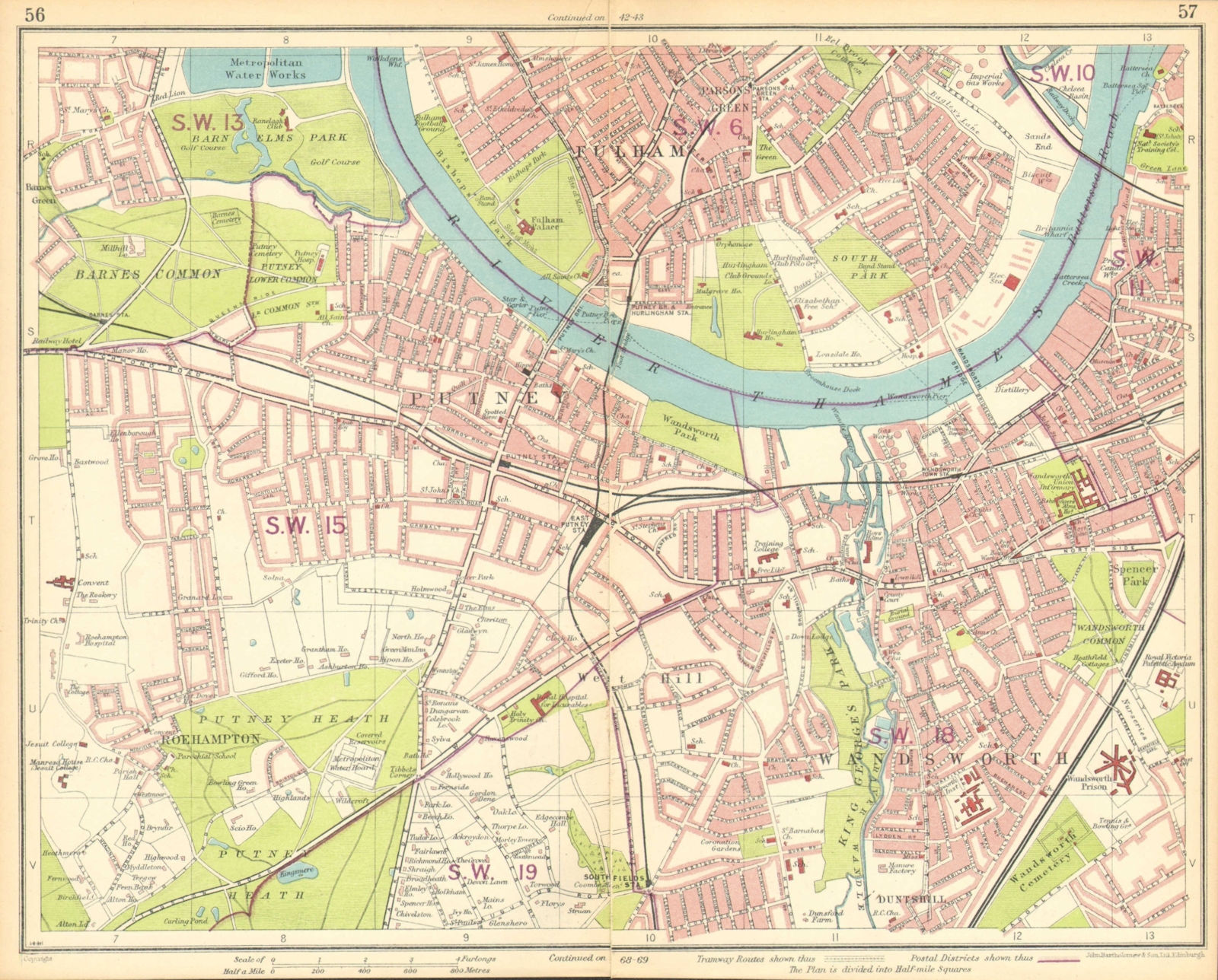 Associate Product LONDON SW. Putney Wandsworth Fulham Barnes Parson's Green Roehampton 1930 map